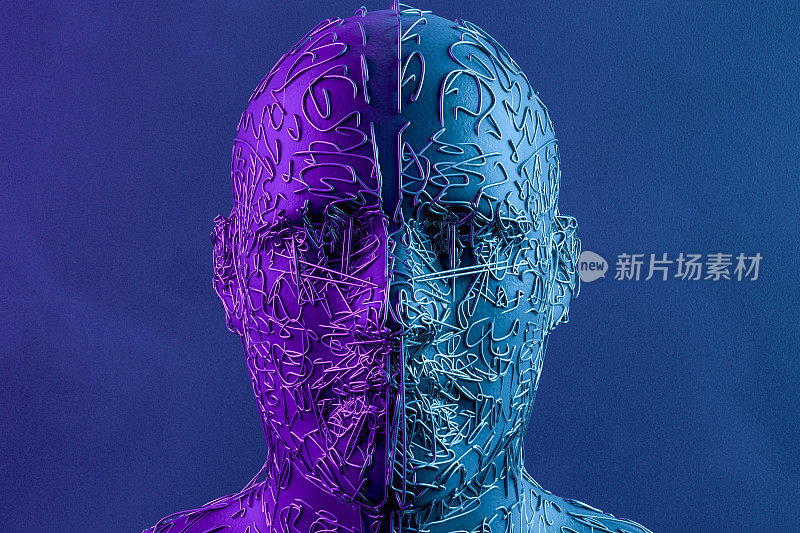 3D Wired Shape Cyborg Head，人工智能概念